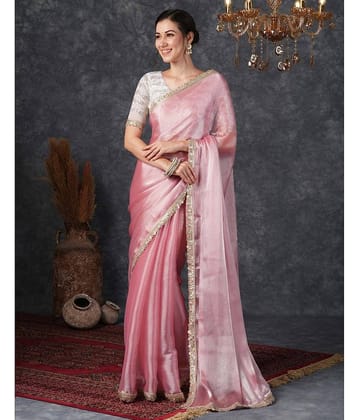 Satrani Chiffon Solid Saree With Unstitched Blouse Piece ( Light Blue )