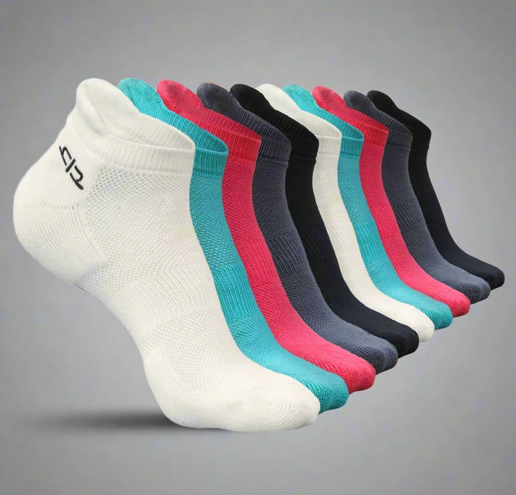 Bamboo Women Ankle Socks - 10 Pairs-Pink | Teal | Grey | Black | Off White | Pink | Teal | Grey | Black | Off White