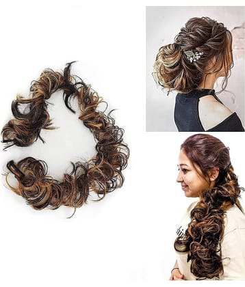 VSAKSH Women's Frill Hair Extension For Juda Bun Maker & Ponytail, Pack Of 1 (Golden Highlight)