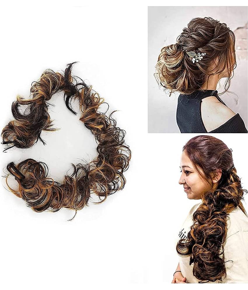 VSAKSH Women's Frill Hair Extension For Juda Bun Maker & Ponytail, Pack Of 1 (Golden Highlight)