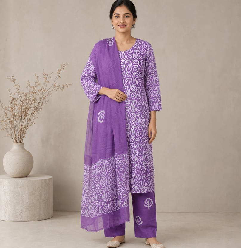 Handcrafted Batik Print Cotton Kurta Palazzo Set 