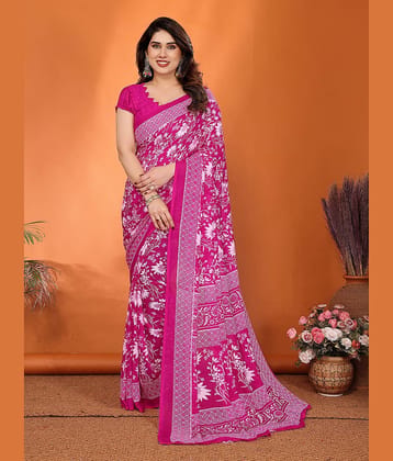 ANAND SAREES Georgette Printed Chanderi saree With Unstitched Blouse Piece ( Pink )
