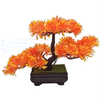 FOLIYAJ 3 Headed Artificial Bonsai Tree with Yellowish Orange Leaves for Indoor/Outdoor,Living Room,Office and Home Decoration