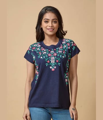 LYRA Women Cotton Printed Regular Fit Round Neck T-Shirt ( Navy )