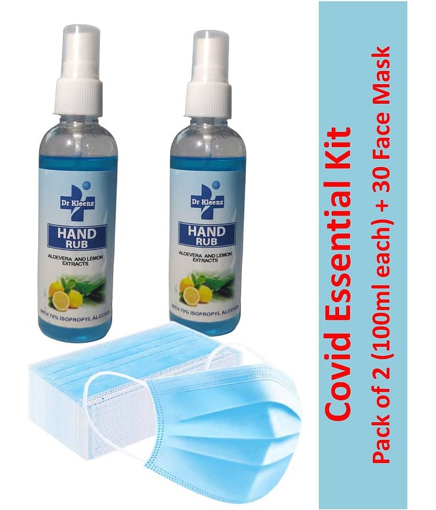 Dr Kleenz Hand Rub Combo Pack (100ml x2) + 30 Face Mask Sanitizers 200 mL Pack of 2