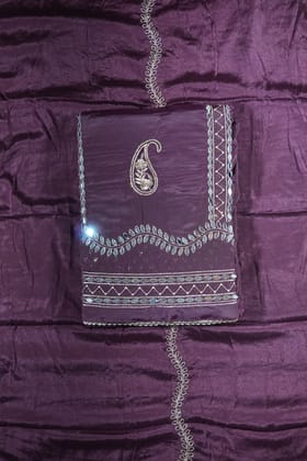 Purple colour crepe fabric Mirror work Unstitched Suit Fabric with Pant & Dupatta-Purple