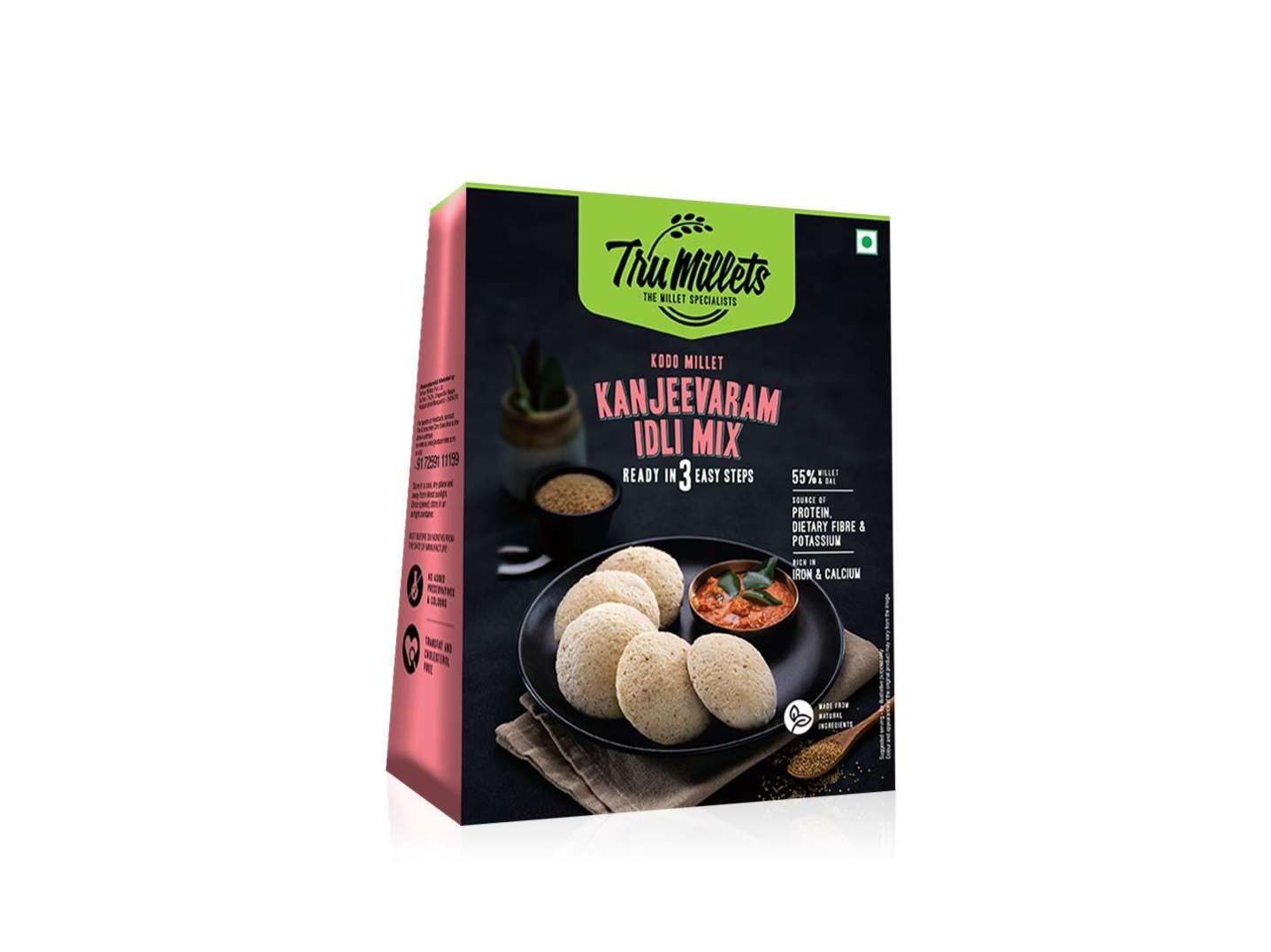 Trumillets Healthy Millet Kanjeevaram Idli Mix, Ready-to-Cook, 250g, Kodo Millet-Based, High Protein, Gluten-Free, Keto-Friendly, No Preservatives