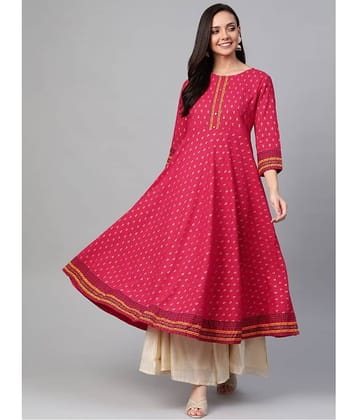 Yash Gallery Pack of 1 Cotton Printed Anarkali Women's Kurti - ( Pink )