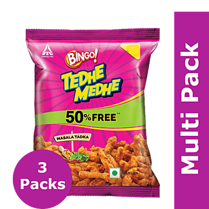 Bingo Tedhe Medhe - Masala Tadka, 3 x 45 g Multipack