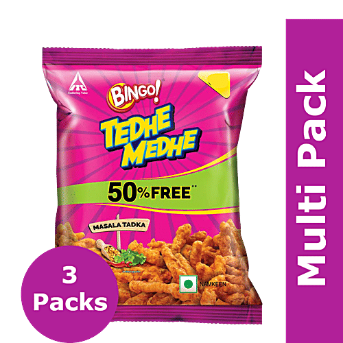 Bingo Tedhe Medhe - Masala Tadka, 3 x 45 g Multipack