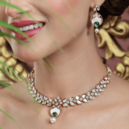 Polki Necklace with Mother of Pearl & Emerald