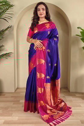 Monster Blue Soft Banarasi Silk Saree With Chaap Border