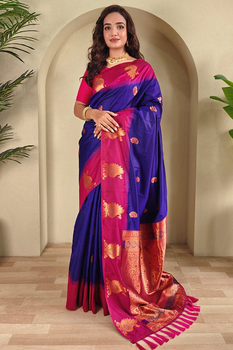 Monster Blue Soft Banarasi Silk Saree With Chaap Border