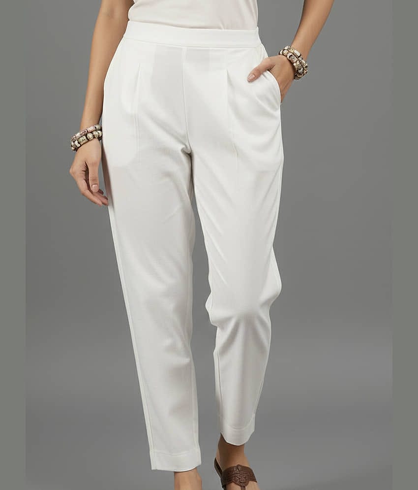 QuaClo Women Cotton Blend Formal Trousers ( White )