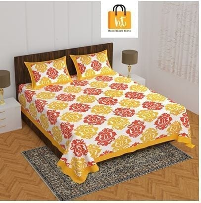 The Bedsheet Adda Standard Queen Size Pure Cotton Jaipuri Printed Economic Double Bedsheet with Two Pillow Covers- ARTICLE-1046