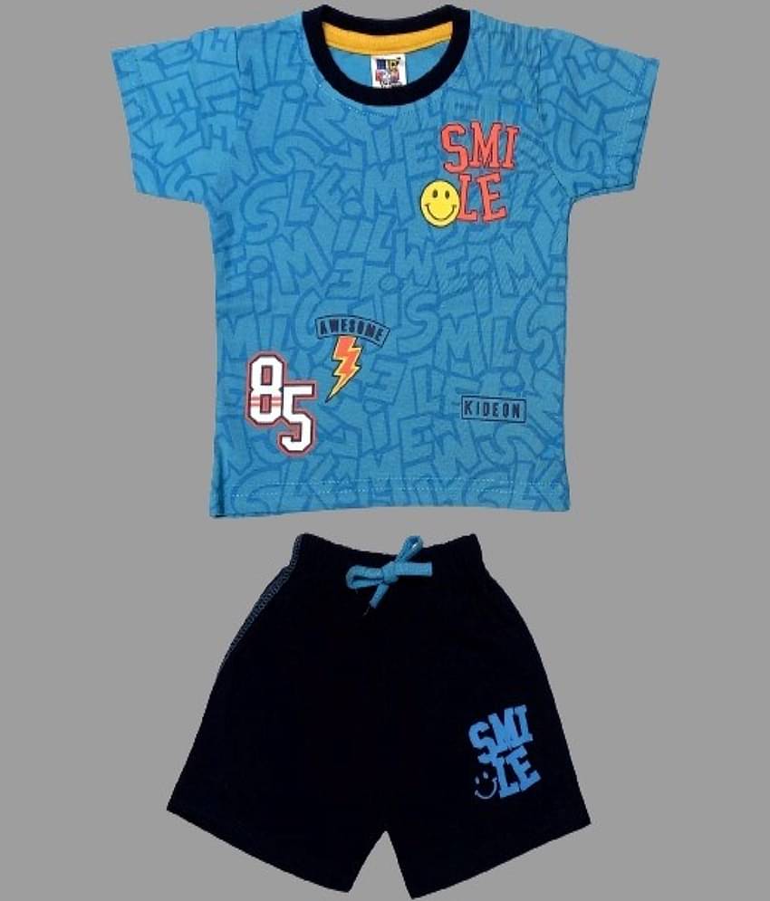 Kideon Pack of 1 Baby Boys Cotton Blend T-Shirt & Shorts ( Blue )