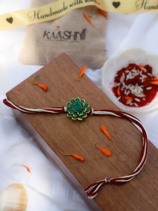 Hiran Green Floral Rakhi-Red