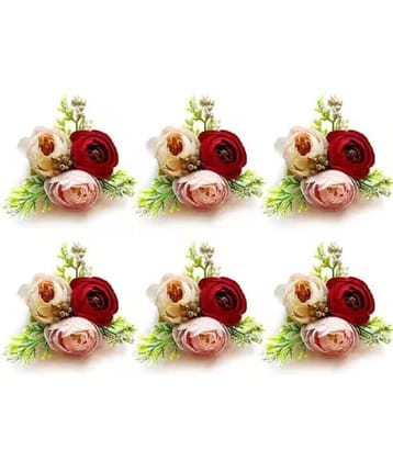 THRIFTKART - Set of 6 Handmade Artificial Peonies Flower Bunch for Hamper, Flower Brooch Hamper, for Decoration, Gifting, Trousseau Packing | Artificial Flower Bunch Hamper, Decoration, Gifting (Maroon)