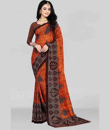 LEELAVATI Georgette Printed Saree With Unstitched Blouse Piece ( Orange )
