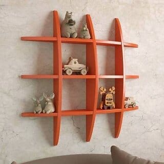 Onlinecraft Wooden Wall Self Ter Rack Orange Wooden Wall Shelf (Number Of Shelves - 12, Orange)