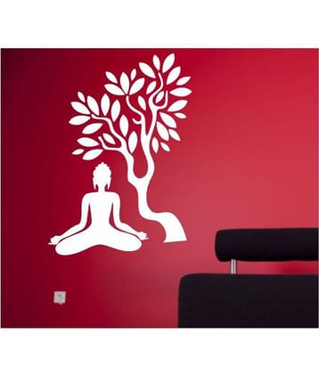 Asmi Collection Meditating White God Buddha under a Tree Religious & Inspirational Sticker ( 110 x 110 cms )