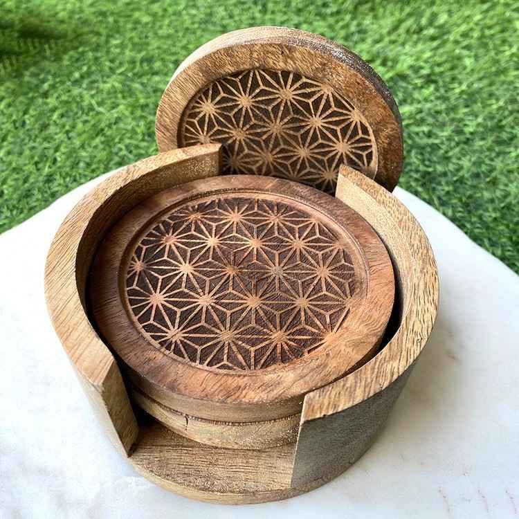 Floral Design Wooden Coasters -Set of 4