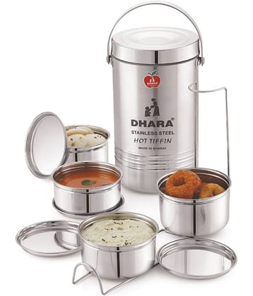Dhara Stainless Steel Mazaana MEDIUM Silver Steel Thermoware Casserole ( Set of 1 , 1300 mL )