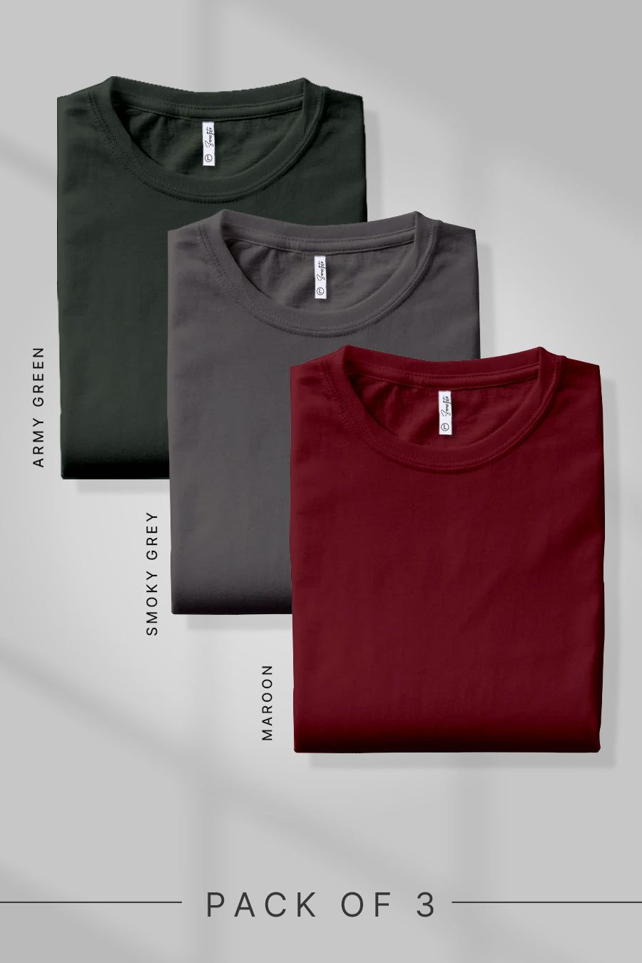 Pack 3 - Army Green, Smoky Grey & Maroon - Classic Crew-S