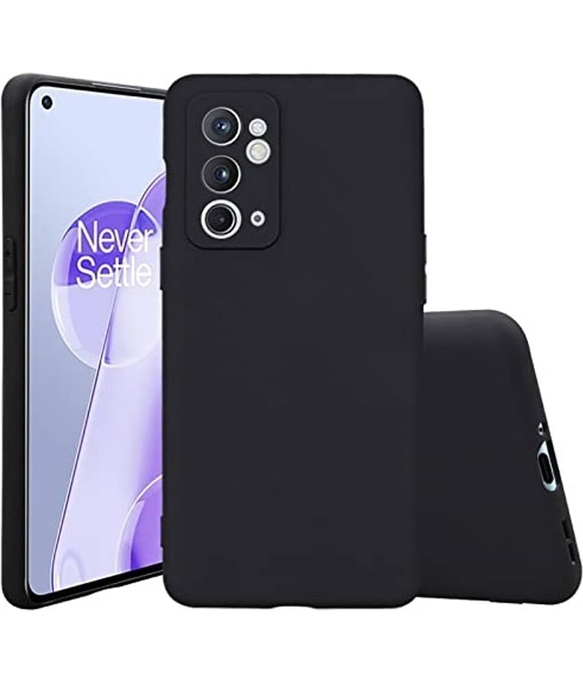 Spectacular Ace - Black Silicon Plain Cases Compatible For OnePlus 9RT ( Pack of 1 )