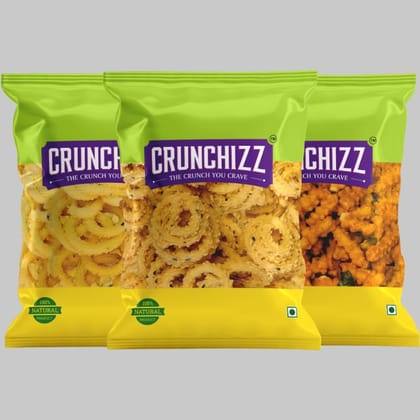 CRUNCHIZZ - 3 in 1 CHAKLI COMBO I SPRING, JILEBI & TOMATO Murukku I Traditional South Indian Recipe I No Artificial Additives I Authentic & Crunchy I 250 Gram Each I Total 750 Grams