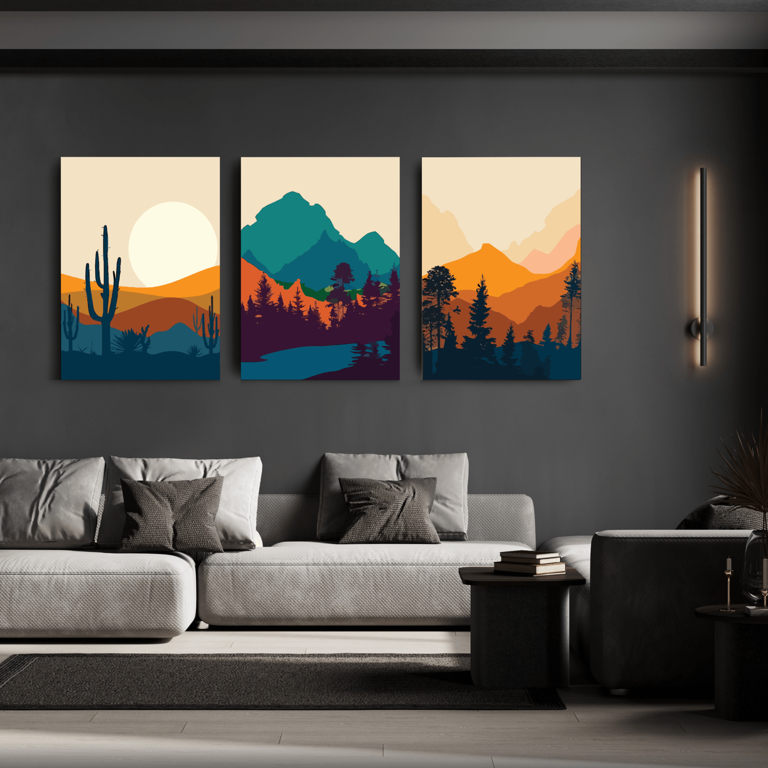 Abstract Landscape Wood Print Wall Art Set of 3-9 X 12 Inches Each / Pinewood Thickness: 6mm