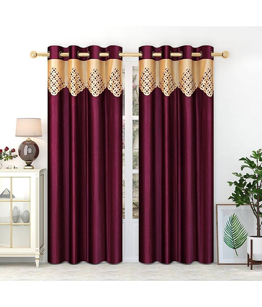 Homefab India Solid Blackout Eyelet Long Door Curtain 9ft (Pack of 2) - Wine