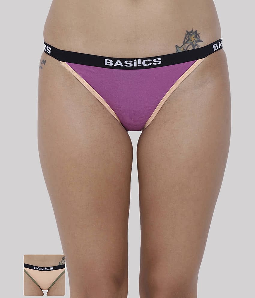 BASIICS By La Intimo Pack of 2 Cotton Lycra Solid Women's Bikini ( Multicolor6 )