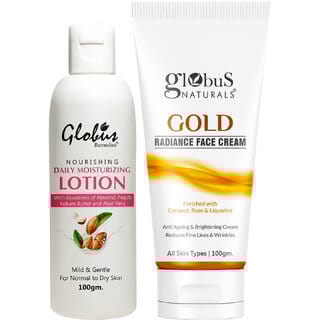 Globus Naturals Creamy Dream Body Care Combo Daily Moisturizing Body Lotion  Gold Face Cream