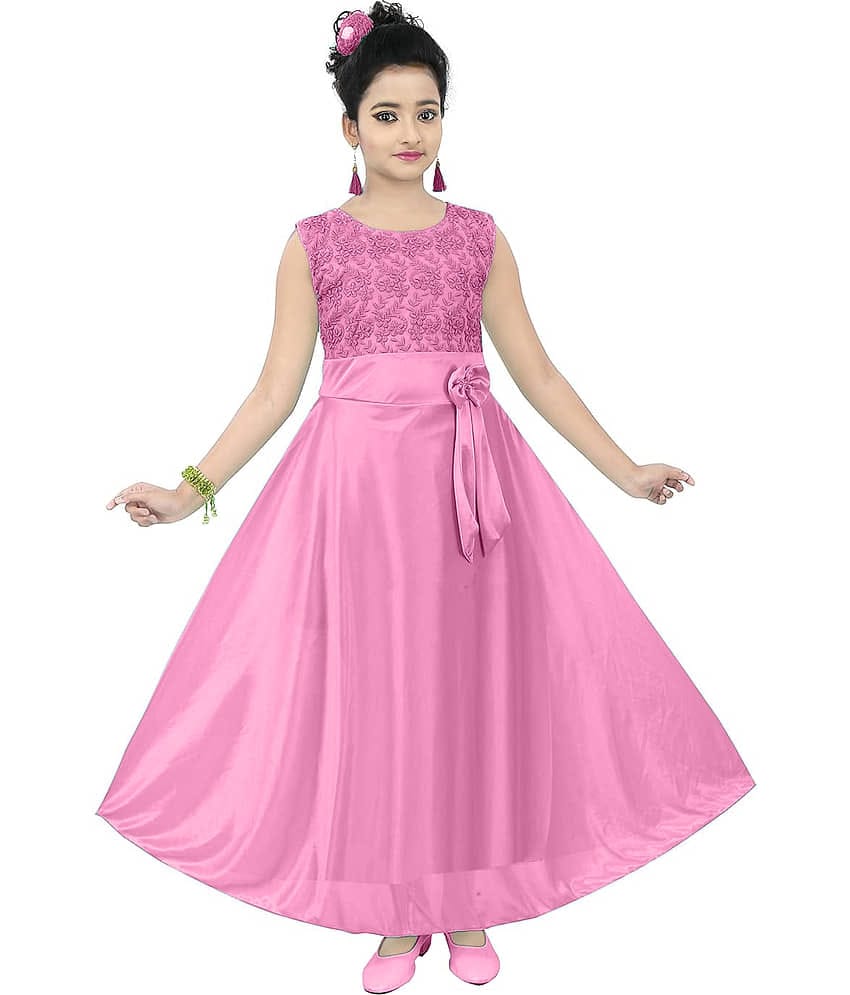 9stiches Satin Dress For Girls ( Pack of 1 , Pink )