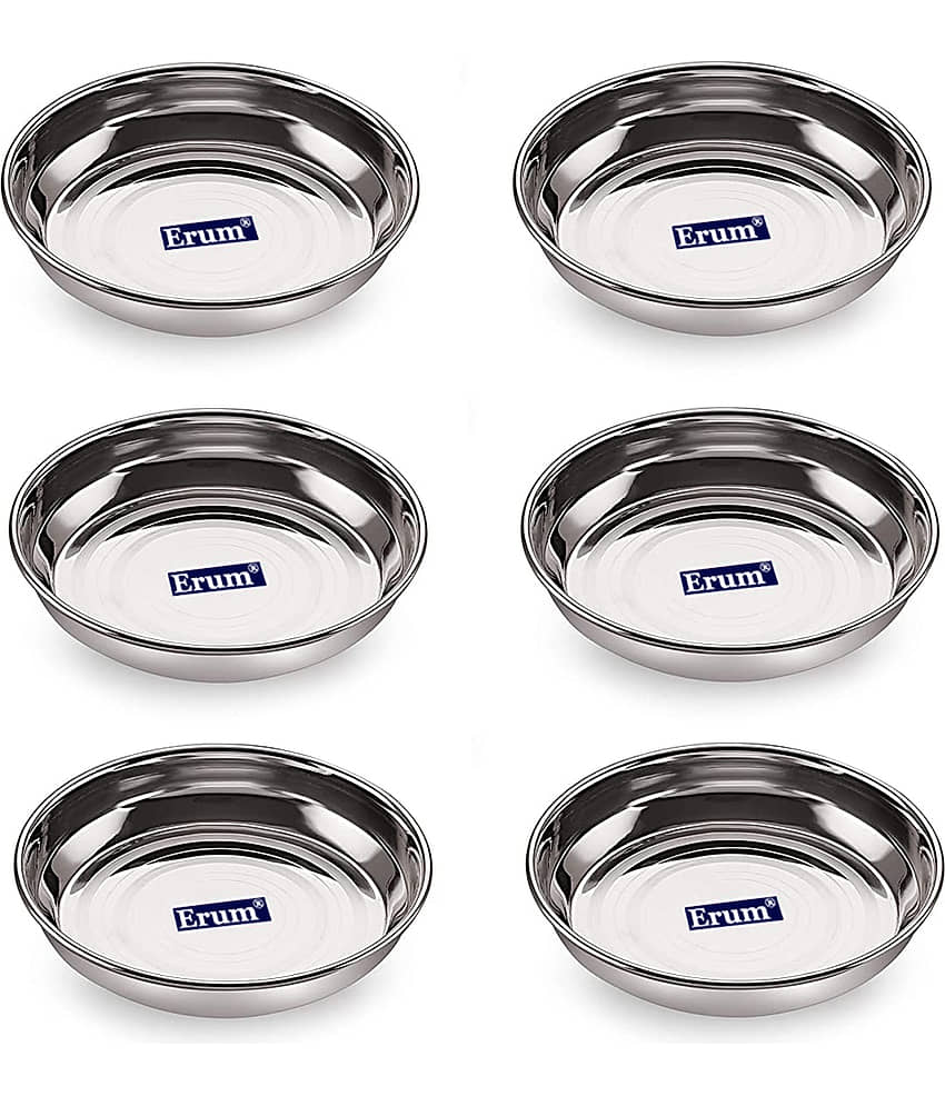 erum 6 Pcs Stainless Steel Silver Dessert Plate