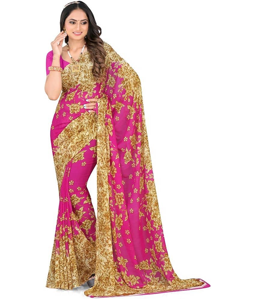LEELAVATI Georgette Printed Saree With Unstitched Blouse Piece ( Multicolor )