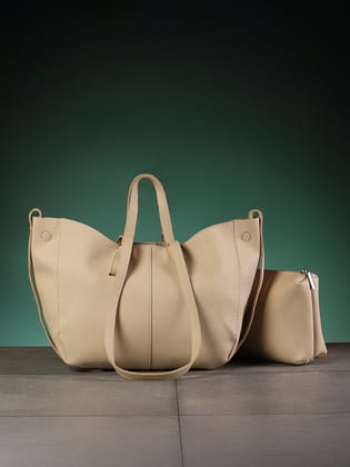 The Medium Illumé Tote Bag With Pouch - Saltbox Beige-Handbag