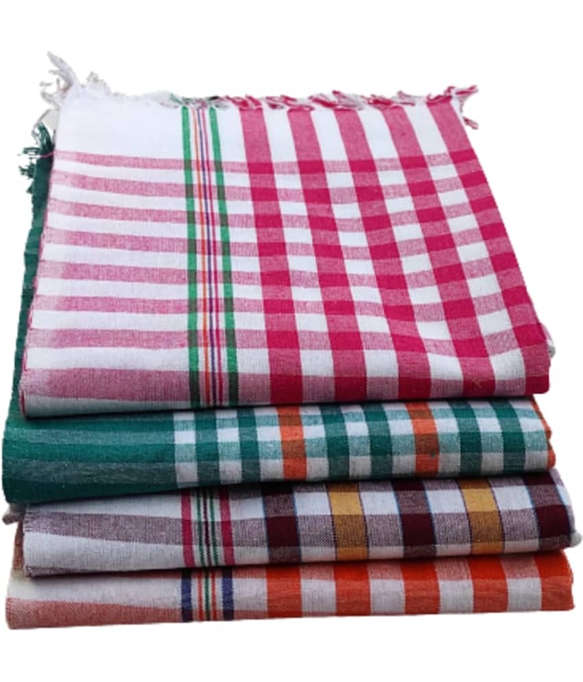 KAKUMANU - Multicolor Cotton Checks Bath Towel (Pack of 4)