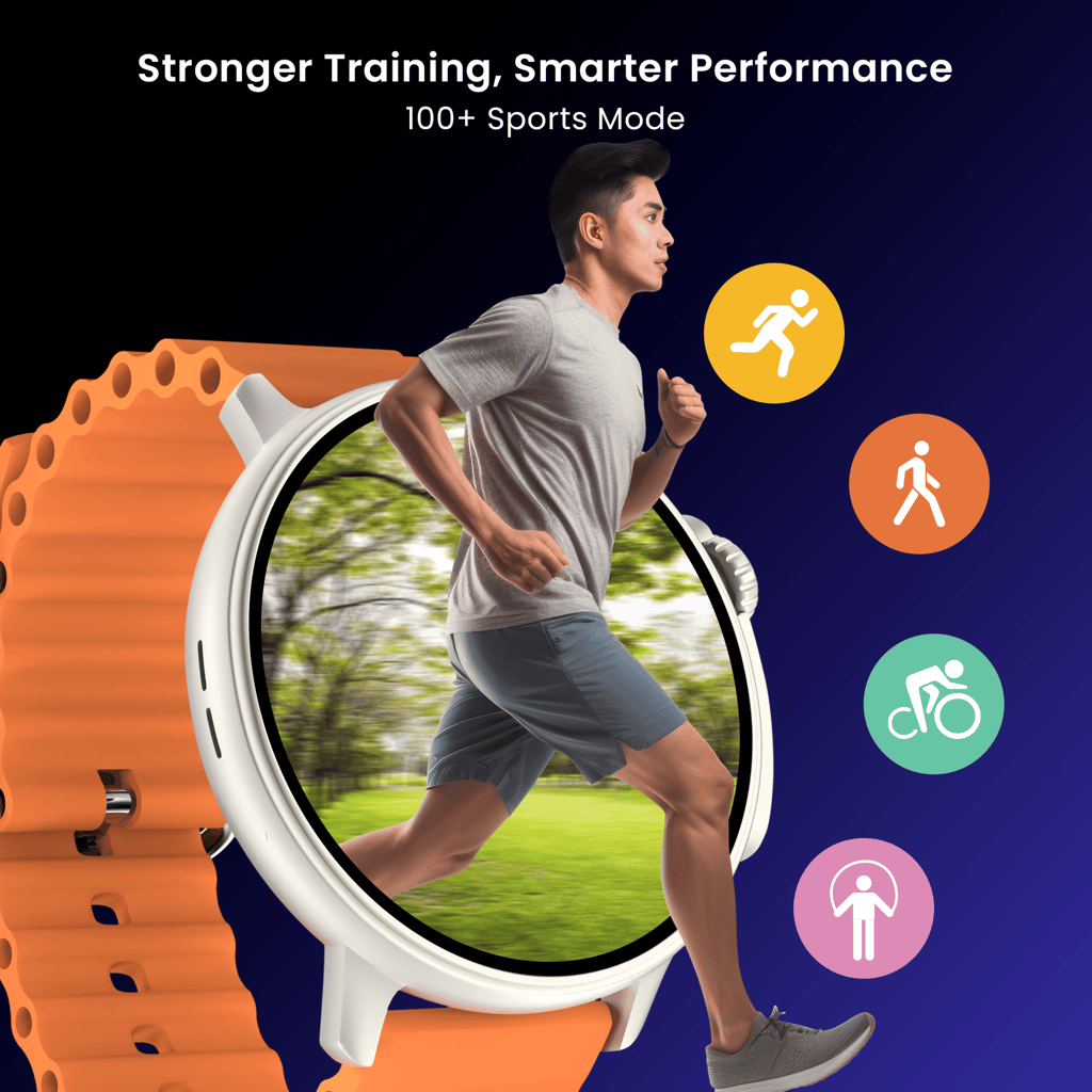 CELLECOR M7 PRO RAY 1.43" AMOLED Display | 700 NITS | AOD | BT-Calling | AI Voice | Split Screen | IP67 | Rotating Crown | SmartWatch (Golden Orang)