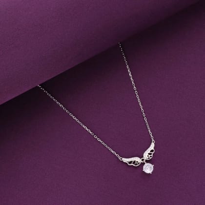 Sterling Silver Butterfly with Solitaire Drop Necklace-White Stone / Silver