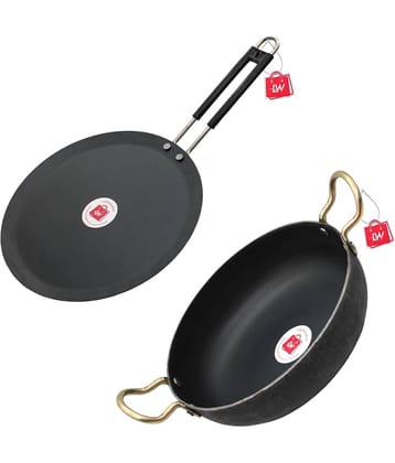 LAZYWINDOW Iron Tawa & Kadhai Black Iron No Coating Cookware Sets ( Set of 1 )