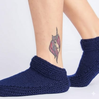 Sakha Crochet Slipper Socks Navy Blue