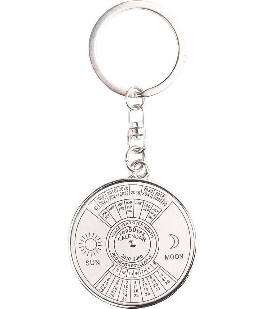 RAVARIYA GRAPHICS Calendar Compass Metal Keychain for Car Bike Men Women Keyring (Silver)