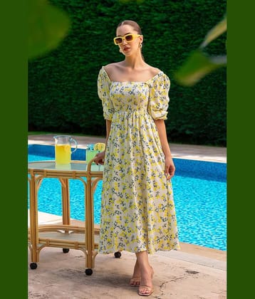 Sheetal associates Women Crepe Printed Fit & Flare Dress ( Yellow )
