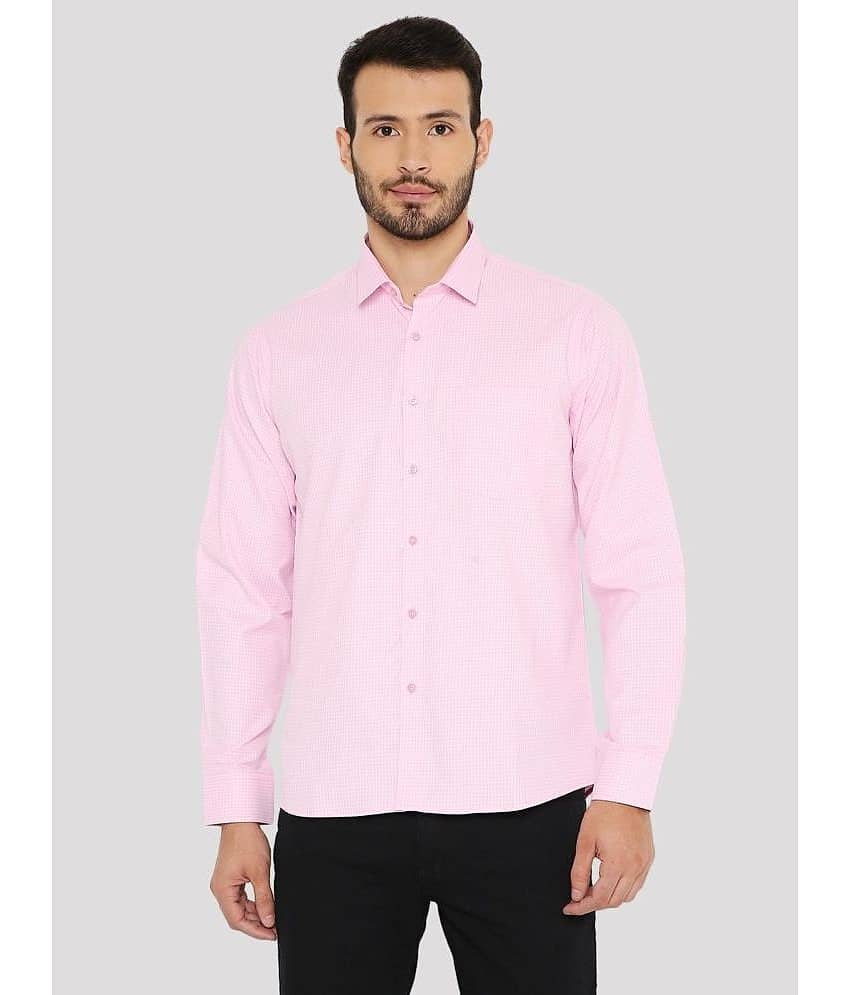 Maharaja Cotton Blend Slim Fit Checks Full Sleeves Men's Casual Shirt - Pink ( Pack of 1 )