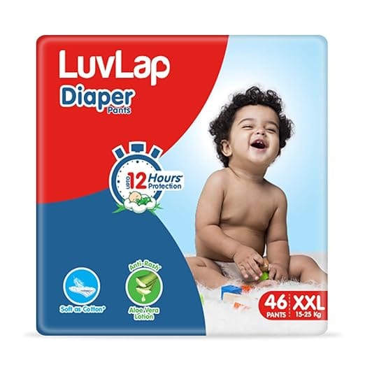 LuvLap Diaper Pants XXL, 15-25kg, 46 Count, Baby Diaper Pants, with Aloe Vera Lotion for Rash Protection, upto 12 Hour protection Pack of  1