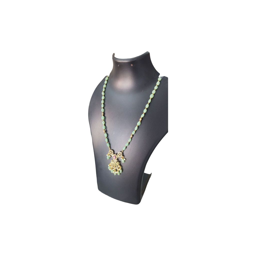Gold plated Pendant Set With Green Stones and Pearls