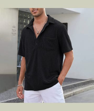 Eyebogler Pack of 1 Cotton Blend Regular Fit Self Design Half Sleeves Men's Polo T Shirt ( Black )