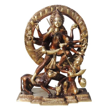 Large Brass Maa Mahishasur Mardini Durga Statue for Temple & Home Décor, Height : 26 Inch (BSMAS1407 G)